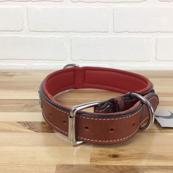 Mad Cow genuine leather jewelry dog collar handmade red pink turquoise studded - Picture 2 of 16